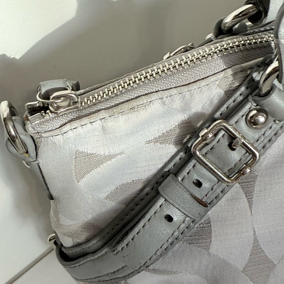 Coach Signature Gray Jacquard Satchel Bag with Leather Trim & Top Zip - Picture 9 of 16